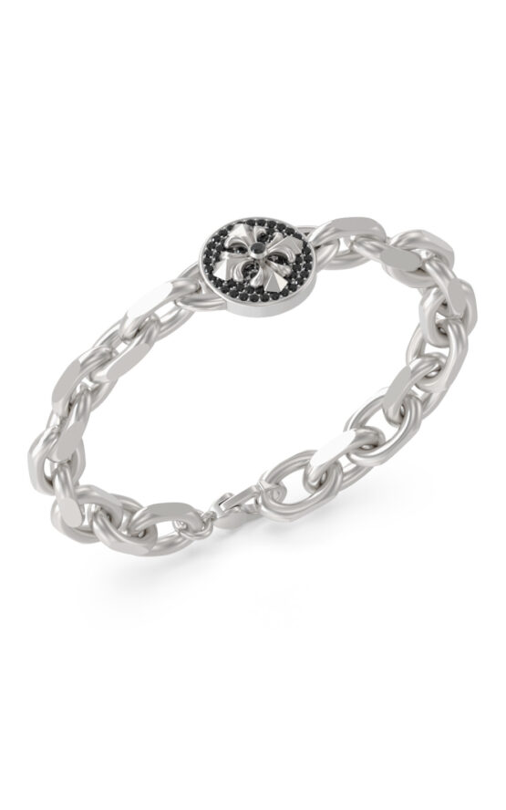GUESS STEEL SAVAGE REBEL JUMB06056JWRHL Βραχιόλι Ασημένιο Με Σχέδιο Και Μαύρες Πέτρες