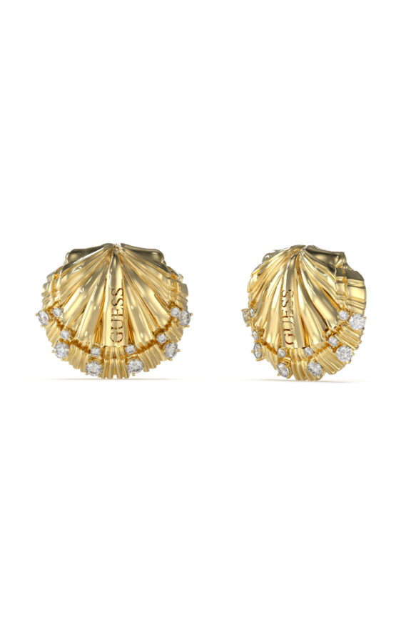 GUESS STEEL SEASHELL JUBE05136JWYGT/U Σκουλαρίκια Χρυσά Κοχύλια Με Πέτρες Και Λογότυπο
