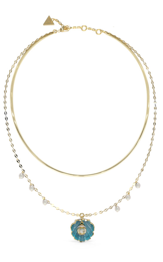 GUESS STEEL SEASHELL JUBN05129JWYGLBT/U Κολιέ Χρυσό Με Πέρλες Και Γαλάζιο Κοχύλι