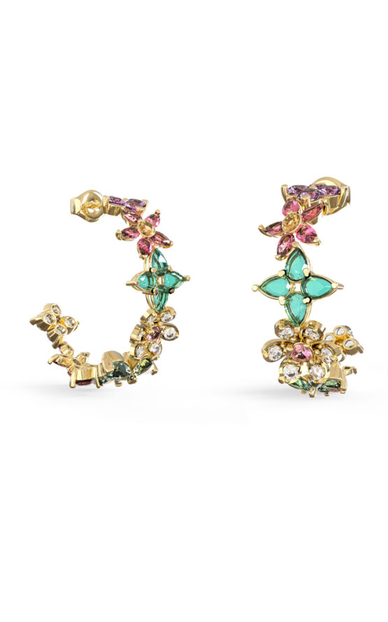 GUESS STEEL SECRET GARDEN JUBE06031JWYGMCT/U Κρίκοι Χρυσοί Με Πολύχρωμα Λουλούδια