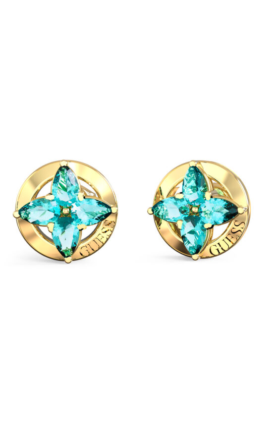 GUESS STEEL SECRET GARDEN JUBE06040JWYGAQT/U Σκουλαρίκια Χρυσά Με Γαλάζιες Πέτρες