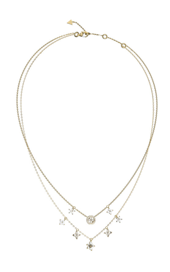 GUESS STEEL SECRET GARDEN JUBN06028JWYGT/U Κολιέ Χρυσό Με Διπλή Αλυσίδα Με Πολύχρωμα Λουλούδια Και Λογότυπο