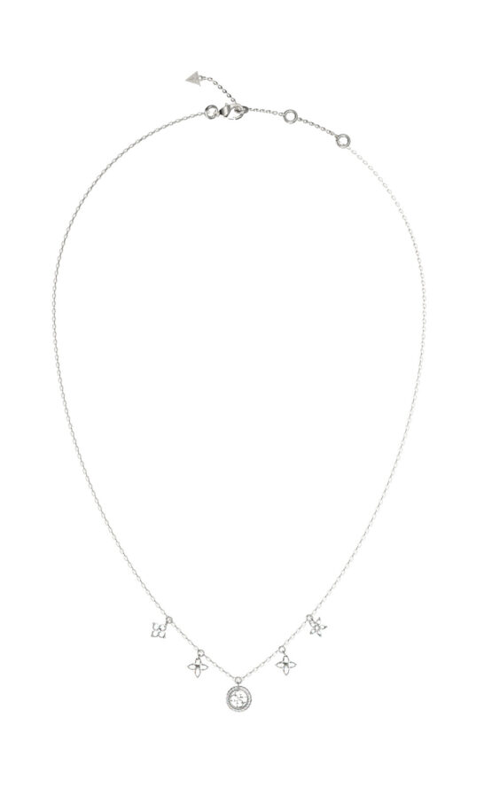 GUESS STEEL SECRET GARDEN JUBN06032JWRHT/U Κολιέ Ασημένιο Με Λουλούδια Και Λογότυπο