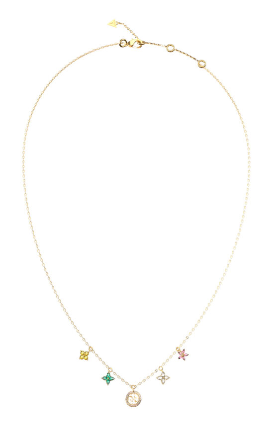 GUESS STEEL SECRET GARDEN JUBN06032JWYGMCT/U Κολιέ Χρυσό Με Πολύχρωμα Λουλούδια Και Λογότυπο