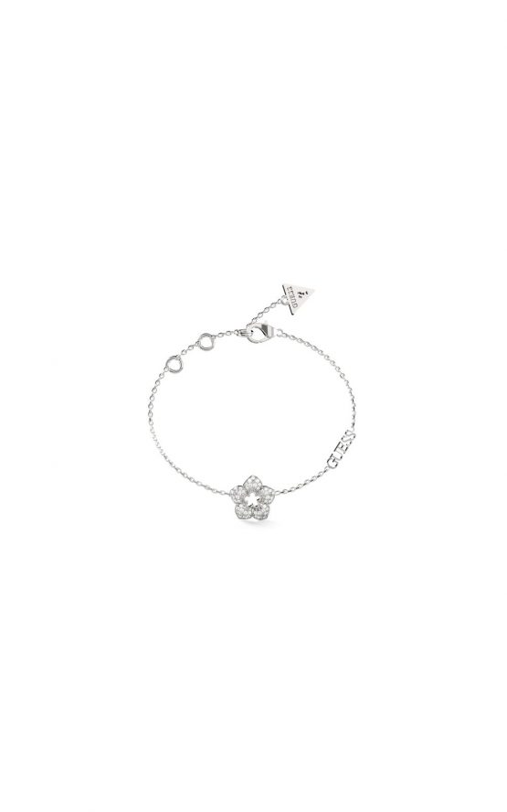 GUESS STEEL SHINING WINTER JUBB04468JWRHL Ασημένιο Βραχιόλι Με Λουλούδι Και Λογότυπο