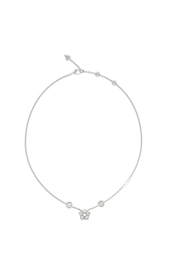 GUESS STEEL SHINING WINTER JUBN04470JWRHT/U Κολιέ Ασημένιο Με Λουλούδι Και Λογότυπο