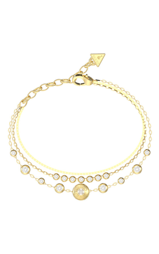GUESS STEEL SPARKS JUBB06279JWYGL Βραχιόλι Χρυσό Με Τριπλή Αλυσίδα Με Πέτρες