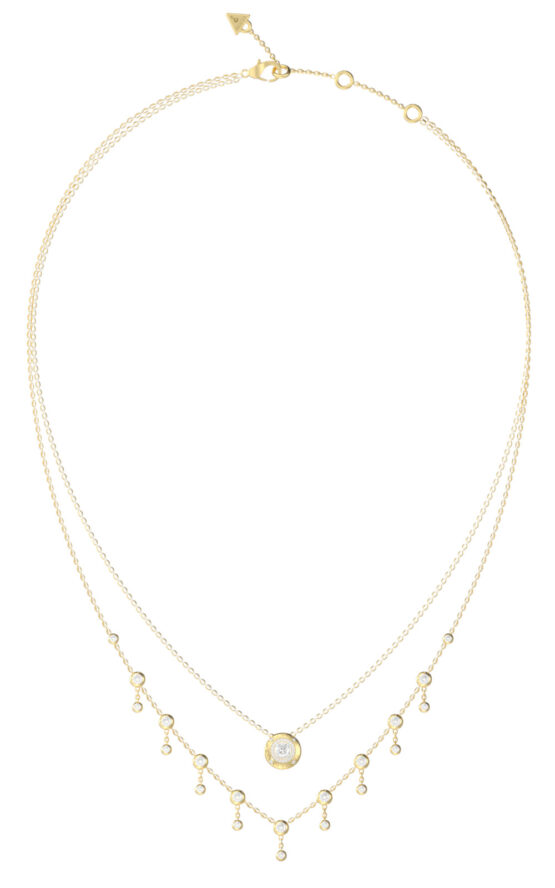 GUESS STEEL SPARKS JUBN06273JWYGT/U Κολιέ Χρυσό Με Διπλή Αλυσίδα Με Κρεμαστά Τσαρμ Με Σχέδιο Με Πέτρες