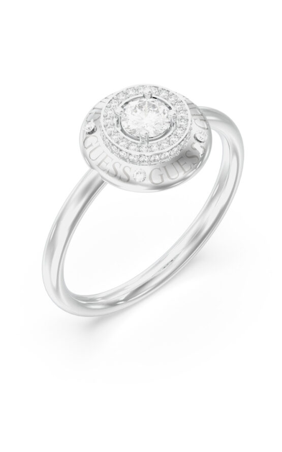 GUESS STEEL SPARKS JUBR06286JWRH58 Δαχτυλίδι Ασημένιο Με Πέτρες Και Λογότυπο