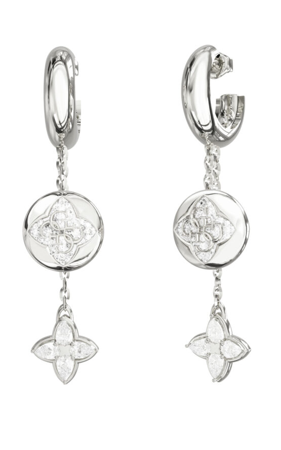GUESS STEEL SPINNING BLOOM JUBE06471JWRHT/U Σκουλαρίκια Ασημένια Με Σχέδια Με Πέτρες
