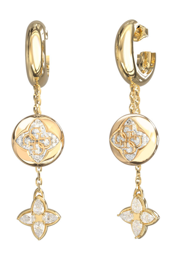 GUESS STEEL SPINNING BLOOM JUBE06471JWYGT/U Σκουλαρίκια Χρυσά Με Σχέδια Με Πέτρες