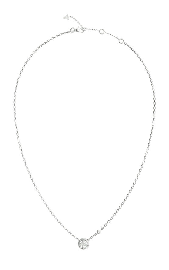 GUESS STEEL SPINNING BLOOM JUBN06461JWRHT/U Κολιέ Ασημένιο Με Σχέδιο Με Πέτρες