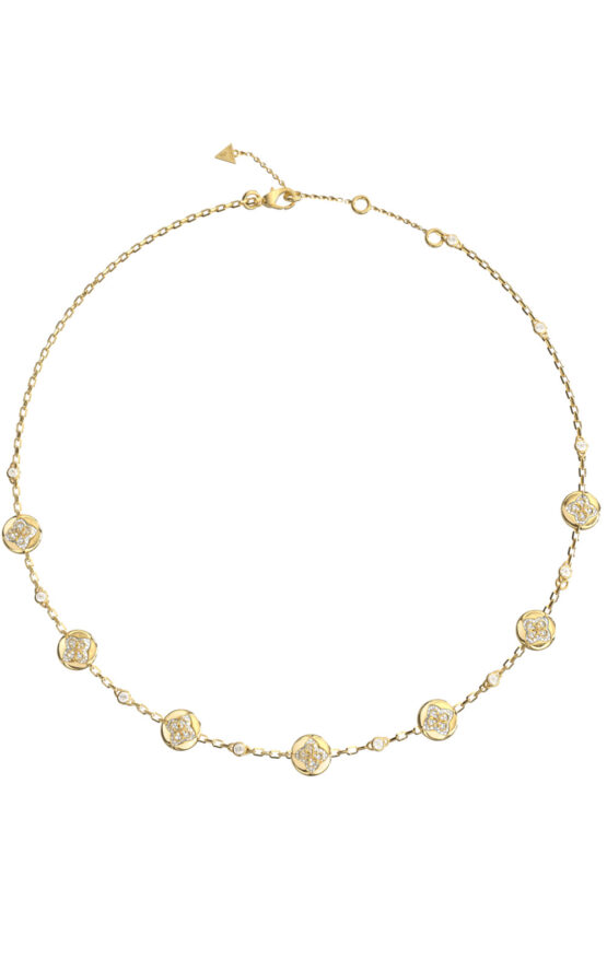GUESS STEEL SPINNING BLOOM JUBN06465JWYGT/U Κολιέ Χρυσό Με Σχέδια Με Πέτρες