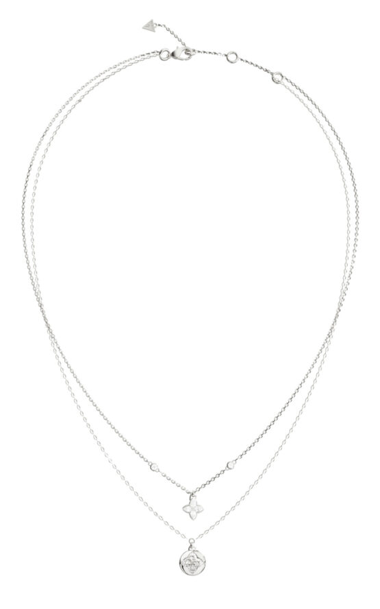 GUESS STEEL SPINNING BLOOM JUBN06468JWRHT/U Κολιέ Ασημένιο Με Διπλή Αλυσίδα Με Σχέδια Με Πέτρες