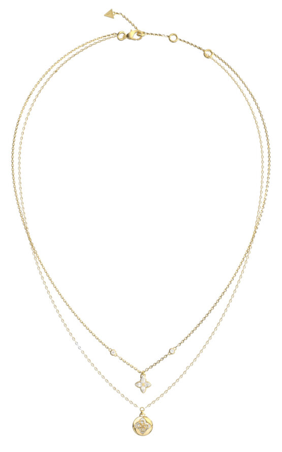 GUESS STEEL SPINNING BLOOM JUBN06468JWYGT/U Κολιέ Χρυσό Με Διπλή Αλυσίδα Με Σχέδια Με Πέτρες