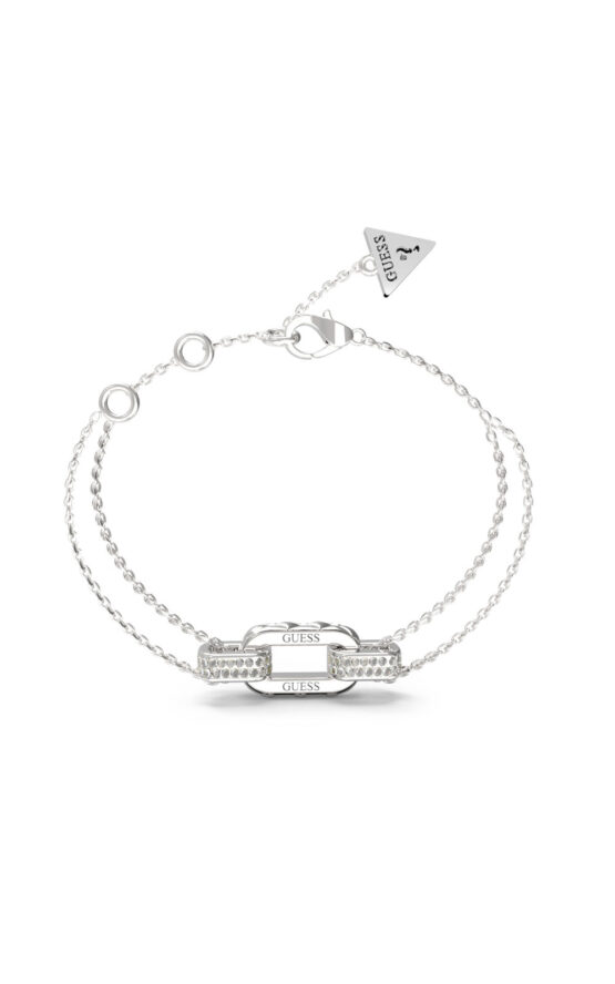 GUESS STEEL STYLISH GUESS JUBB04581JWRHL Βραχιόλι Ασημένιο Με Διπλή Αλυσίδα Με Σχέδιο Με Πέτρες