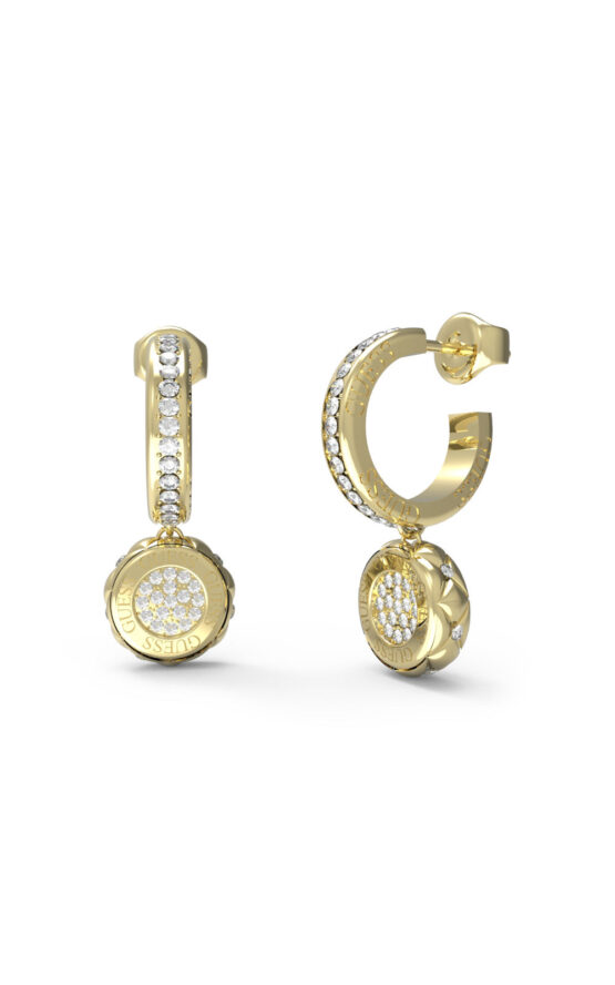 GUESS STEEL STYLISH GUESS JUBE04596JWYGT/U Χρυσοί Κρίκοι Με Κρεμαστό Σχέδιο Με Πέτρες