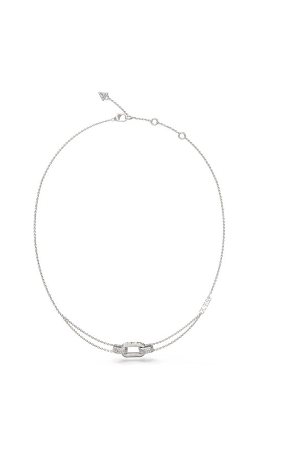 GUESS STEEL STYLISH GUESS JUBN04580JWRHT/U Κολιέ Ασημένιο Με Διπλή Αλυσίδα Με Λογότυπο Με Πέτρες