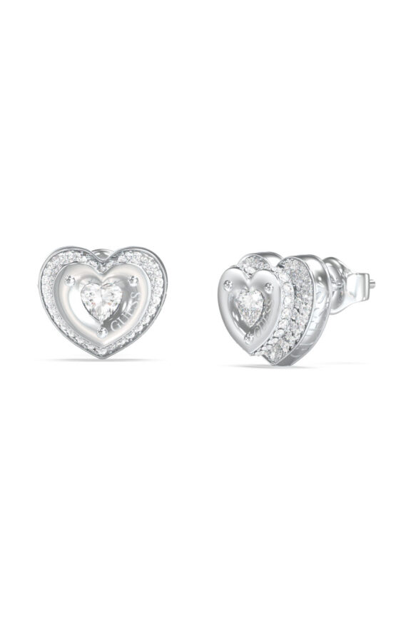 GUESS STEEL TILL MORNING JUBE05551JWRHT/U Σκουλαρίκια Ασημένιες Καρδιές Με Πέτρες