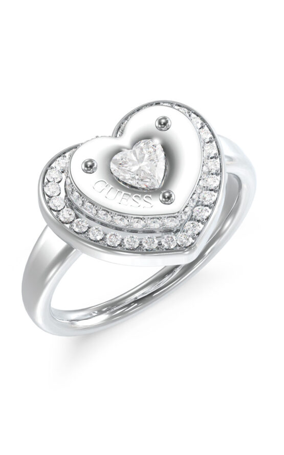GUESS STEEL TILL MORNING JUBR05552JWRH52 Δαχτυλίδι Ασημένιο Με Καρδιά Με Πέτρες