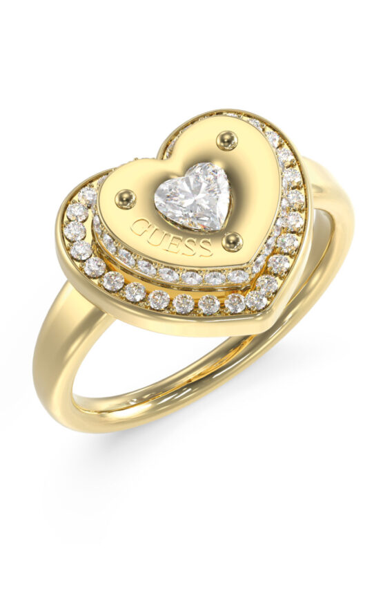 GUESS STEEL TILL MORNING JUBR05552JWYG52 Δαχτυλίδι Χρυσό Με Καρδιά Με Πέτρες