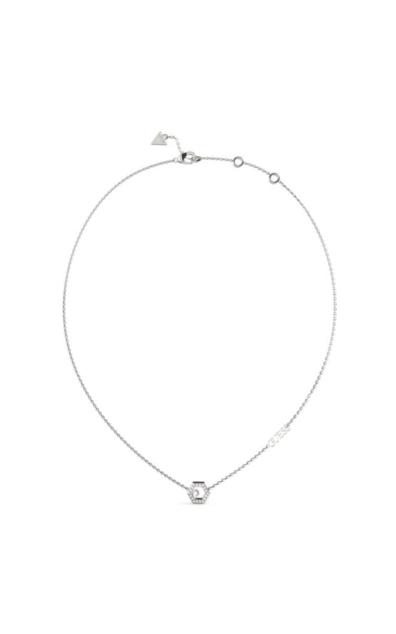 GUESS STEEL TINY DANCER JUBN04649JWRHT/U Κολιέ Ασημένιο Με Εξάγωνο Σχέδιο Με Πέτρες