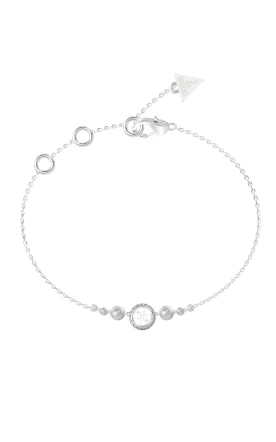 GUESS STEEL TINY PEARLY JUBB05516JWRHL Βραχιόλι Ασημένιο Με Πέρλες Και Λογότυπο