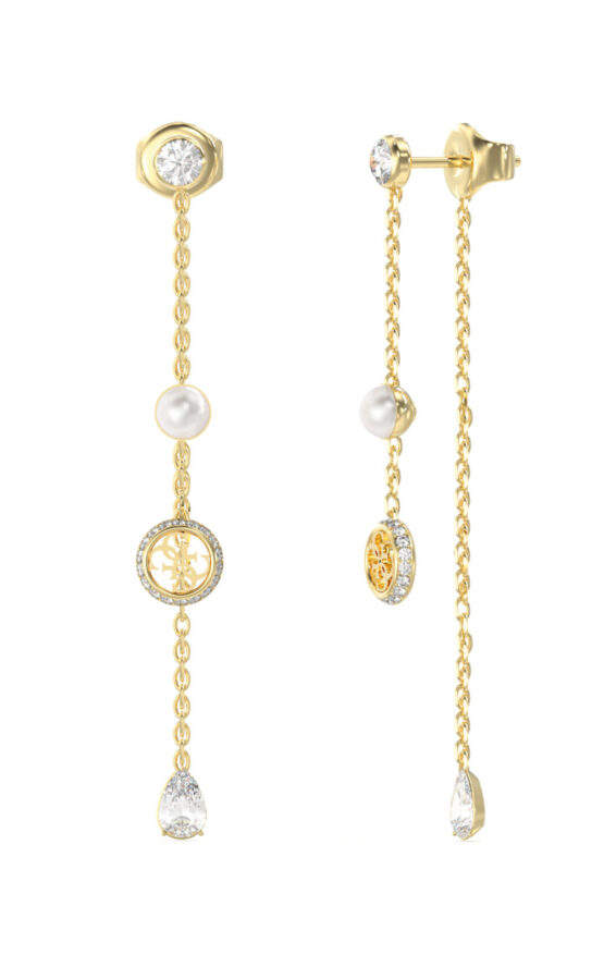 GUESS STEEL TINY PEARLY JUBE05513JWYGT/U Σκουλαρίκια Χρυσά Με Πέτρες Και Λογότυπο