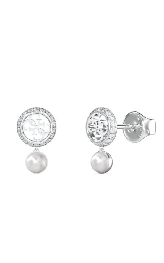 GUESS STEEL TINY PEARLY JUBE05517JWRHT/U Σκουλαρίκια Ασημένια Με Πέτρες Και Λογότυπο