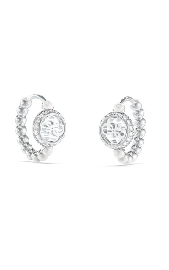 GUESS STEEL TINY PEARLY JUBE05518JWRHT/U Κρίκοι Ασημένιοι Με Πέρλες Και Λογότυπο