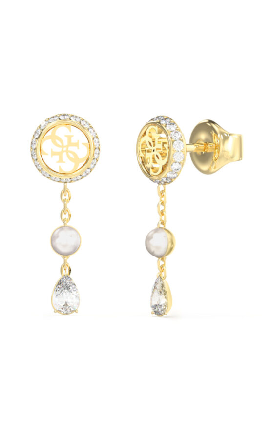 GUESS STEEL TINY PEARLY JUBE05521JWYGT/U Σκουλαρίκια Χρυσά Με Πέτρες Και Λογότυπο