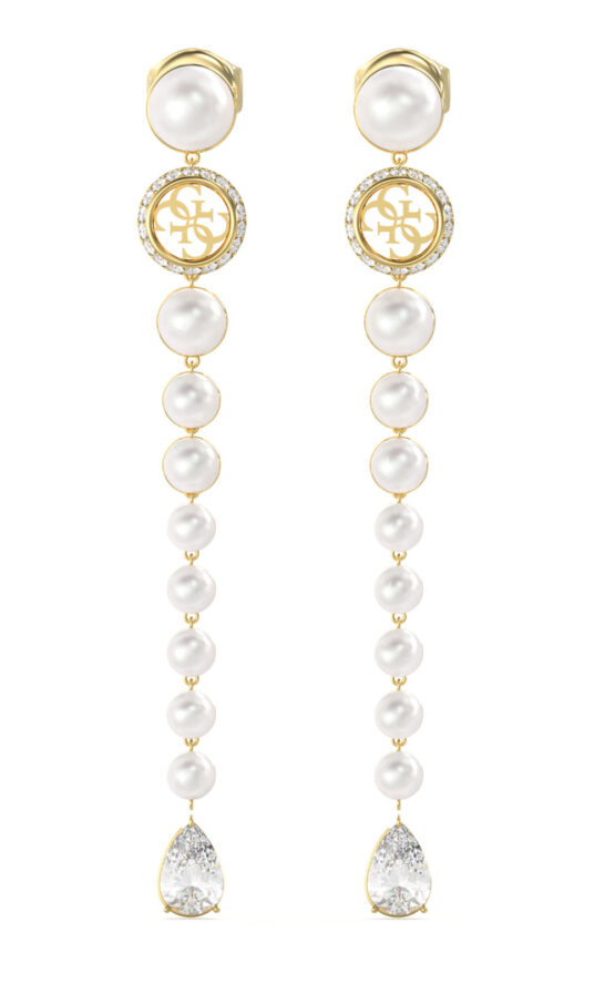 GUESS STEEL TINY PEARLY JUBE05578JWYGT/U Σκουλαρίκια Χρυσά Με Πέρλες Και Λογότυπο