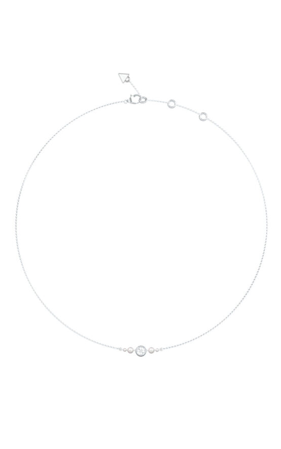 GUESS STEEL TINY PEARLY JUBN05519JWRHT/U Κολιέ Ασημένιο Με Πέρλες Και Λογότυπο