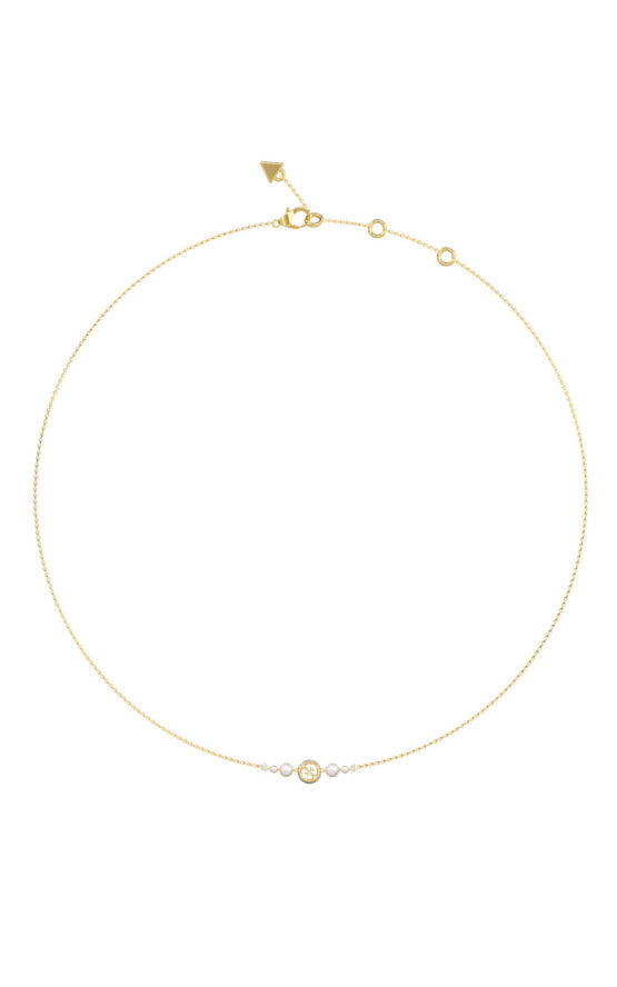 GUESS STEEL TINY PEARLY JUBN05519JWYGT/U Κολιέ Χρυσό Με Πέρλες Και Λογότυπο