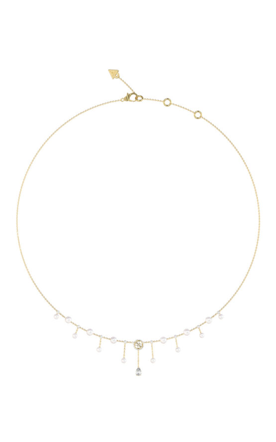 GUESS STEEL TINY PEARLY JUBN05580JWYGT/U Κολιέ Χρυσό Με Πέρλες Και Πέτρες