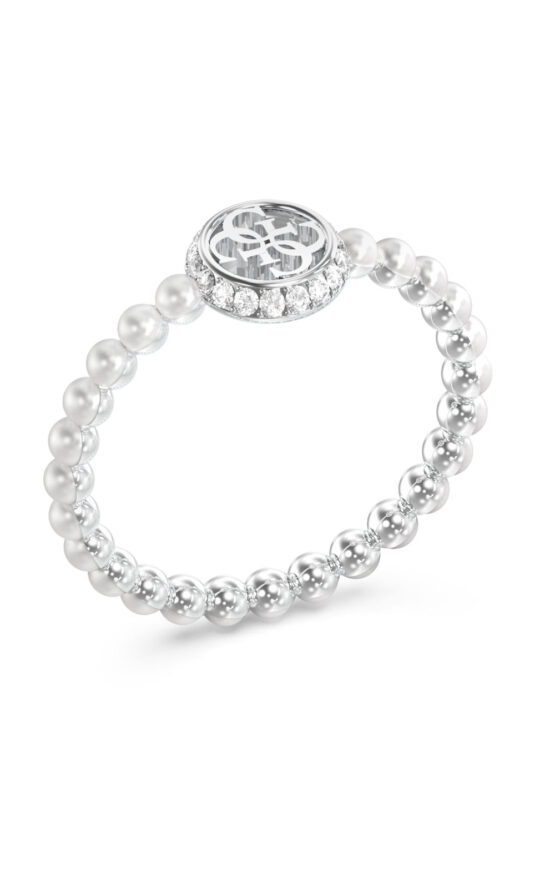 GUESS STEEL TINY PEARLY JUBR05522JWRH58 Δαχτυλίδι Ασημένιο Με Πέρλες Και Λογότυπο