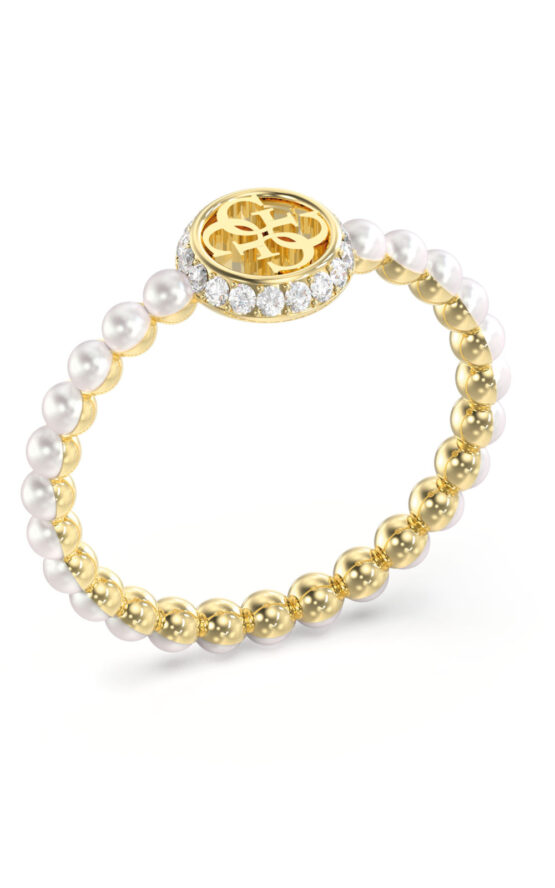 GUESS STEEL TINY PEARLY JUBR05522JWYG54 Δαχτυλίδι Χρυσό Με Πέρλες Και Λογότυπο