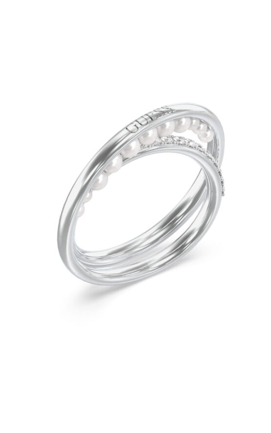 GUESS STEEL TINY PEARLY JUBR05525JWRH54 Δαχτυλίδι Ασημένιο Δίβερο Με Πέρλες