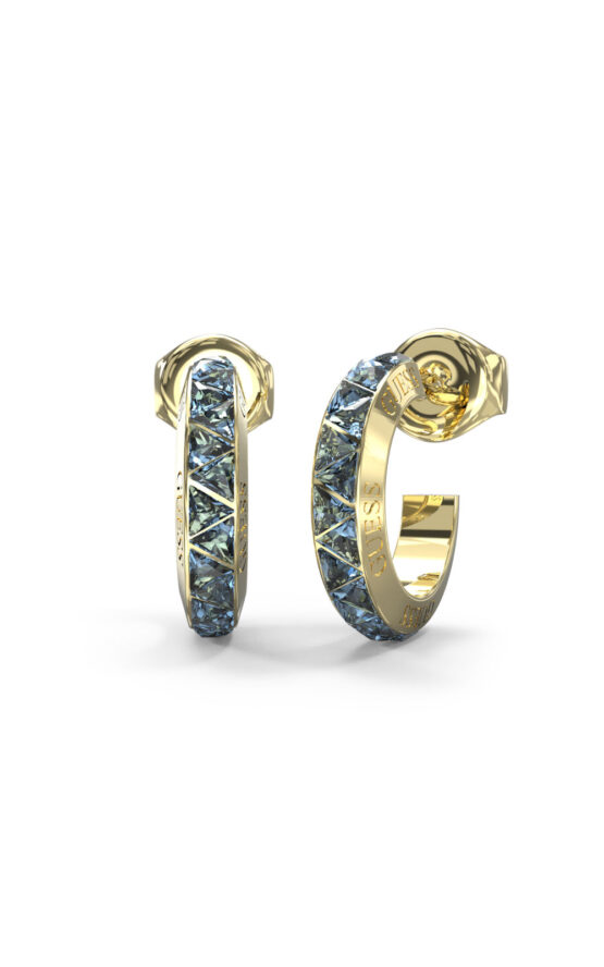 GUESS STEEL TRINITY JUBE04574JWYGLST/U Χρυσοί Κρίκοι Με Μπλε Πέτρες