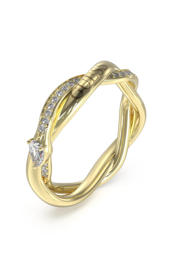 GUESS STEEL TWIST JUBR05068JWYG56 Δαχτυλίδι Χρυσό Με Πέτρες Και Λογότυπο