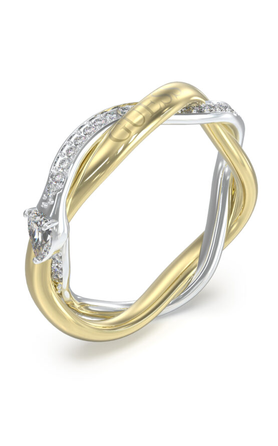 GUESS STEEL TWIST JUBR05068JWYGRH54 Δαχτυλίδι Δίχρωμο Με Πέτρες Και Λογότυπο