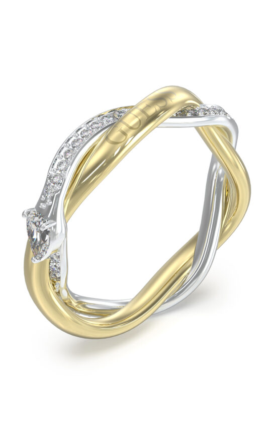 GUESS STEEL TWIST JUBR05068JWYGRH56 Δαχτυλίδι Δίχρωμο Με Πέτρες Και Λογότυπο