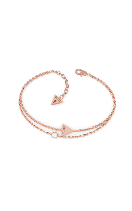 GUESS STEEL UBB79037-S Ροζ Χρυσό Βραχιόλι Με Διπλή Αλυσίδα & Τρίγωνο