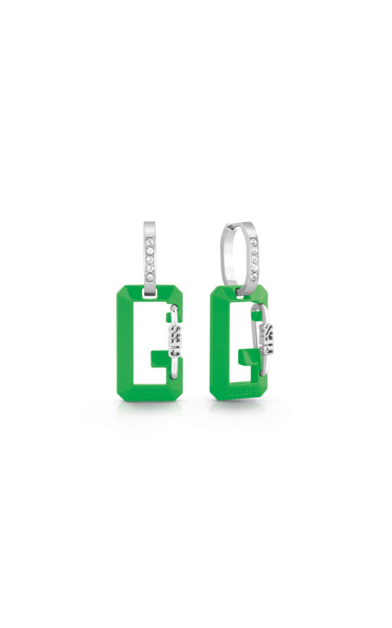 GUESS STEEL UBE70089 Πράσινα Σκουλαρίκια Λογότυπο