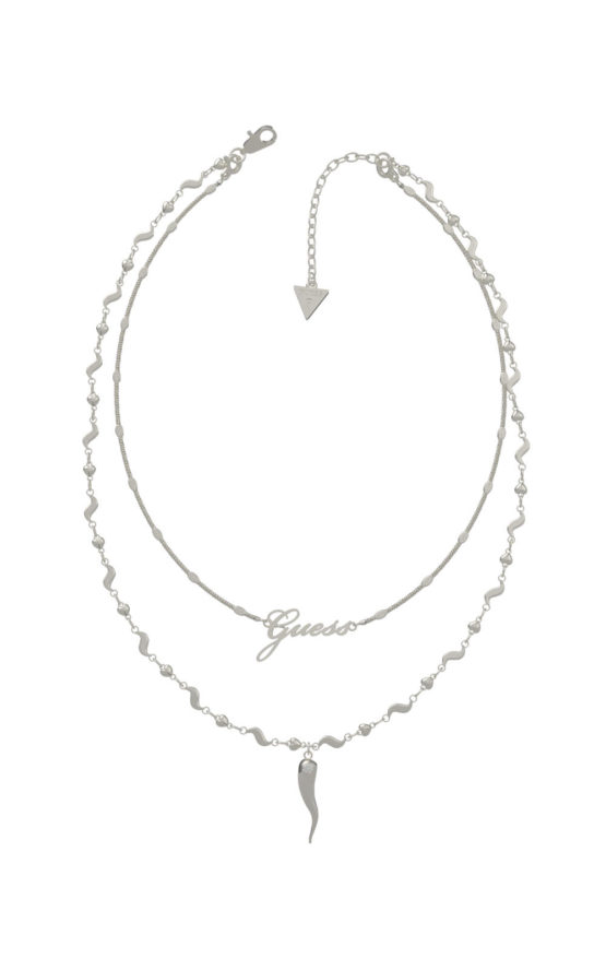 GUESS STEEL UBN29003 Ασημένιο Κολιέ Με Διπλή Αλυσίδα & Κέρατο