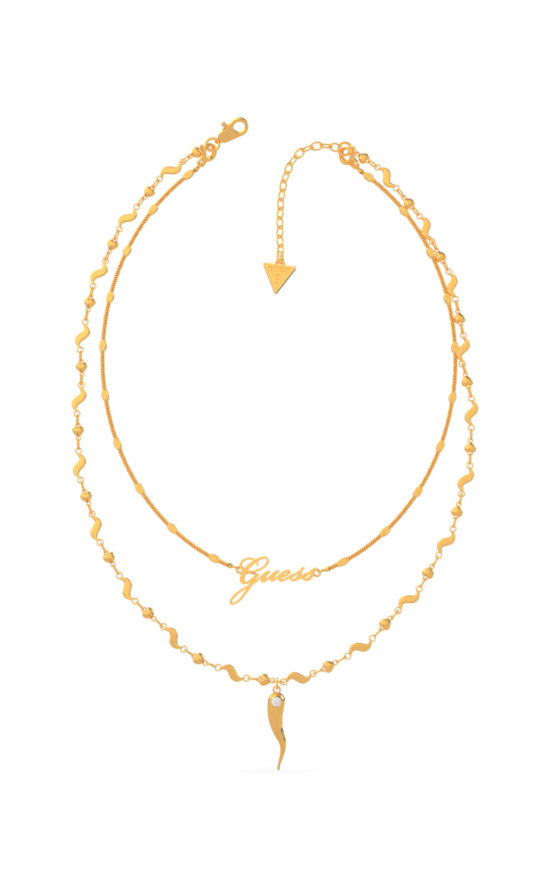 GUESS STEEL UBN29004 Χρυσό Κολιέ Με Διπλή Αλυσίδα & Κέρατο