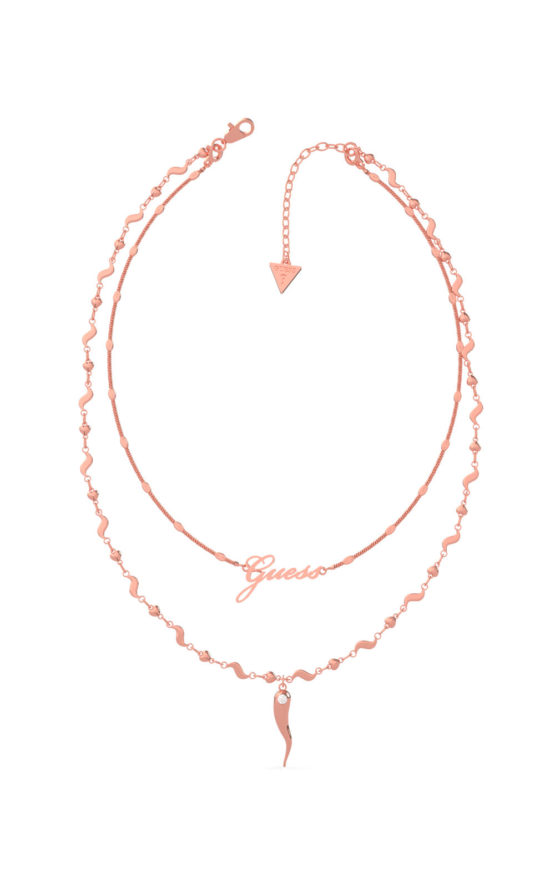 GUESS STEEL UBN29005 Ροζ Χρυσό Κολιέ Με Διπλή Αλυσίδα & Κέρατο