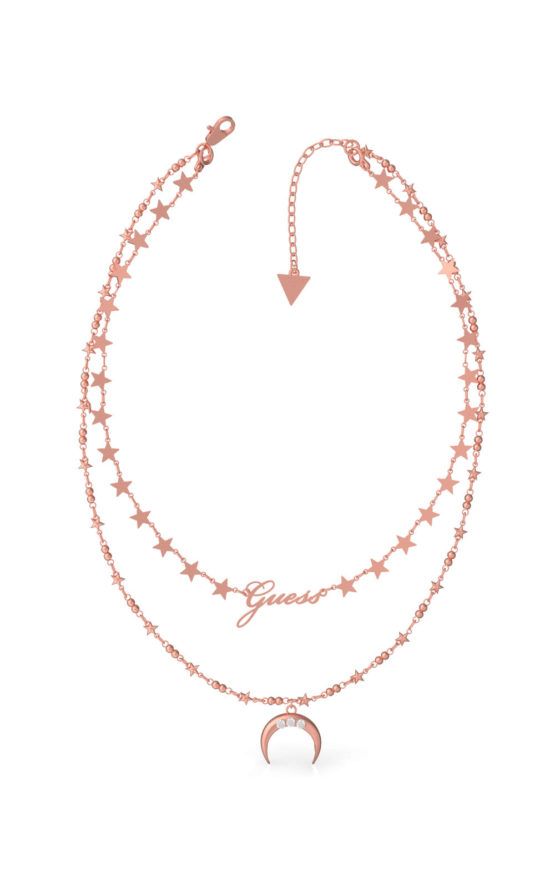 GUESS STEEL UBN29011 Ροζ Χρυσό Κολιέ Με Διπλή Αλυσίδα & Φεγγάρι