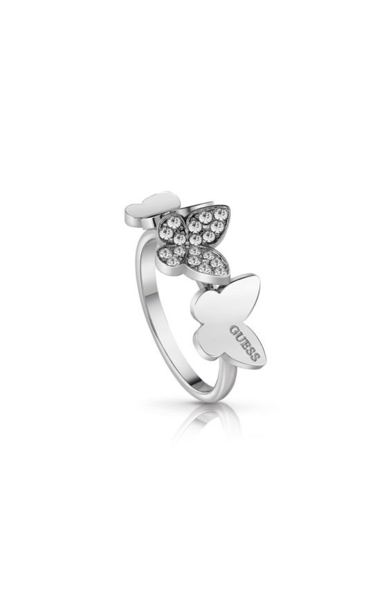 GUESS STEEL UBR78003-56 Ασημένιο Δαχτυλίδι Με Πεταλούδες