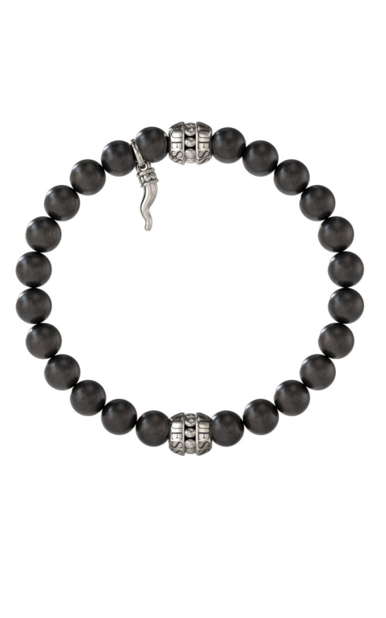 GUESS STEEL URBAN CODE JUMB06022JWSTBKT/U Βραχιόλι Με Μαύρες Χάντρες Και Τυχερό Τσάρμ